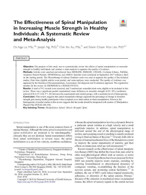 (PDF) The Effectiveness of Spinal Manipulation in Increasing Muscle ...