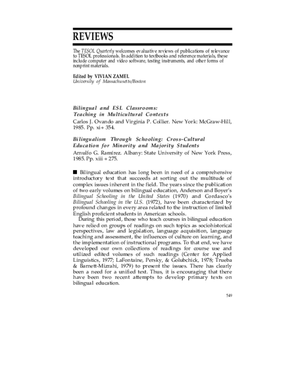 (PDF) Bilingual and ESL classrooms: teaching in multicultural contexts