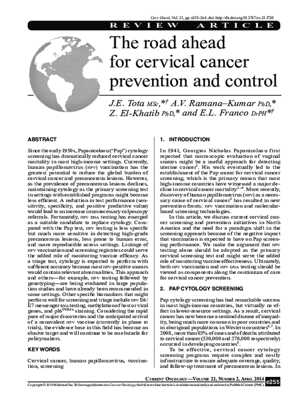 (PDF) The Road Ahead for Cervical Cancer Prevention and Control