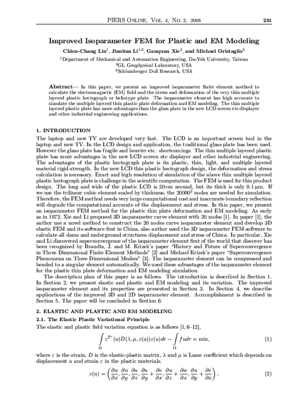 (PDF) Improved Isoparameter FEM for Plastic and EM Modeling