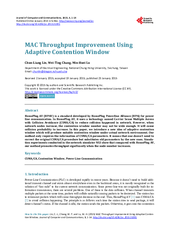(PDF) MAC Throughput Improvement Using Adaptive Contention Window