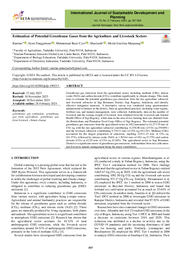 (PDF) Estimation of Potential Greenhouse Gases from the Agriculture and ...