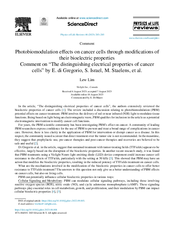 (PDF) Photobiomodulation effects on cancer cells through modifications ...