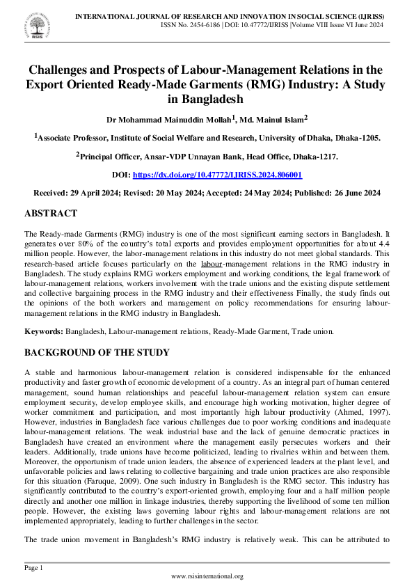 (PDF) Challenges and Prospects of Labour-Management Relations in the ...