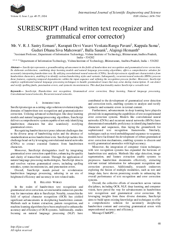 (PDF) SURESCRIPT (Hand written text recognizer and grammatical error ...