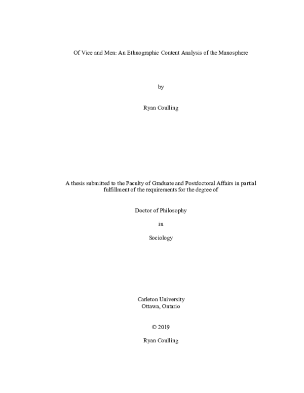 (PDF) Of Vice and Men: An Ethnographic Content Analysis of the Manosphere