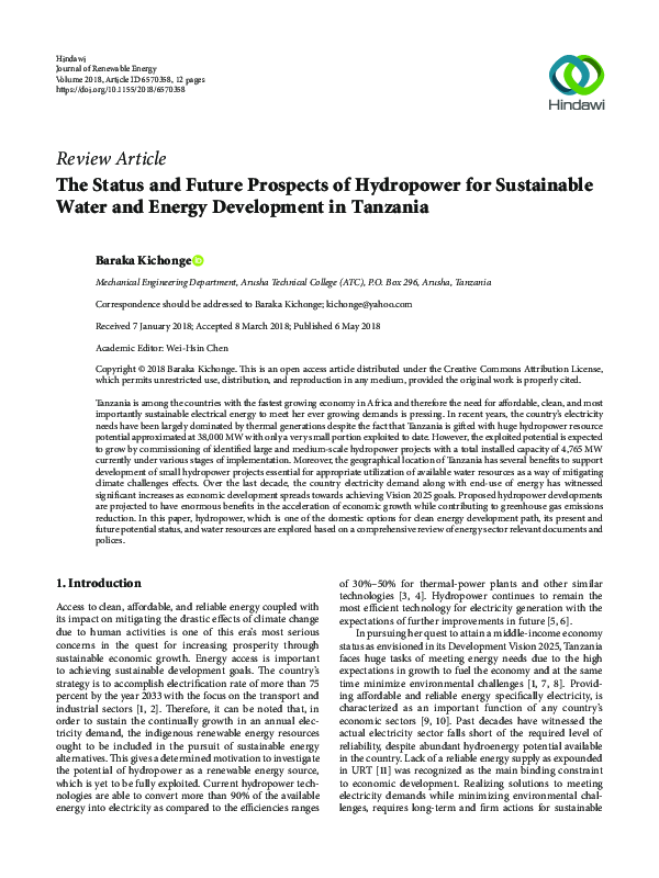 (PDF) The Status and Future Prospects of Hydropower for Sustainable ...