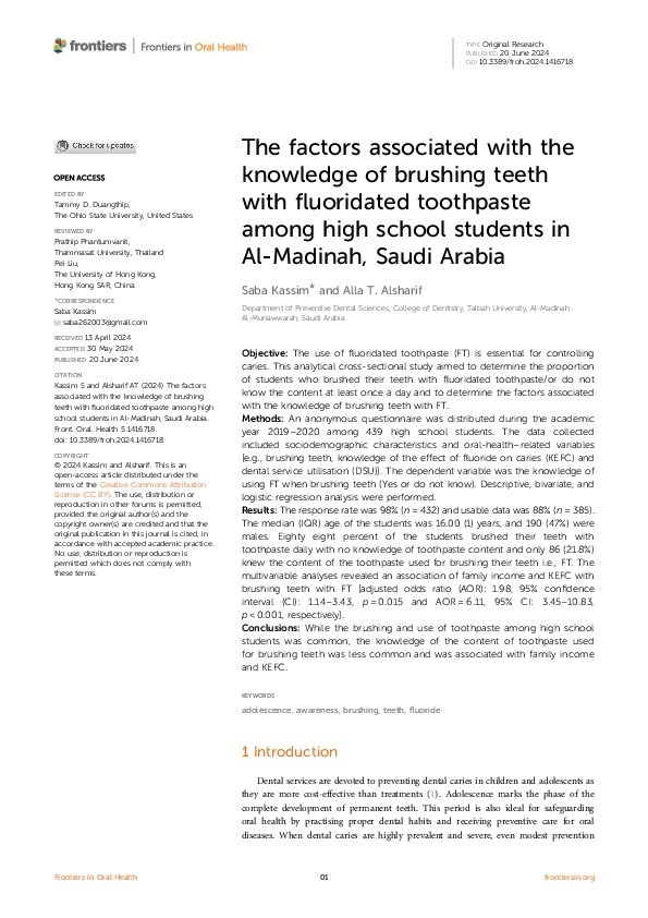 (PDF) The factors associated with the knowledge of brushing teeth with ...