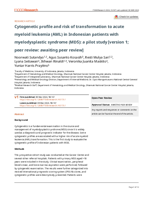 (PDF) Cytogenetic profile and risk of transformation to acute myeloid ...