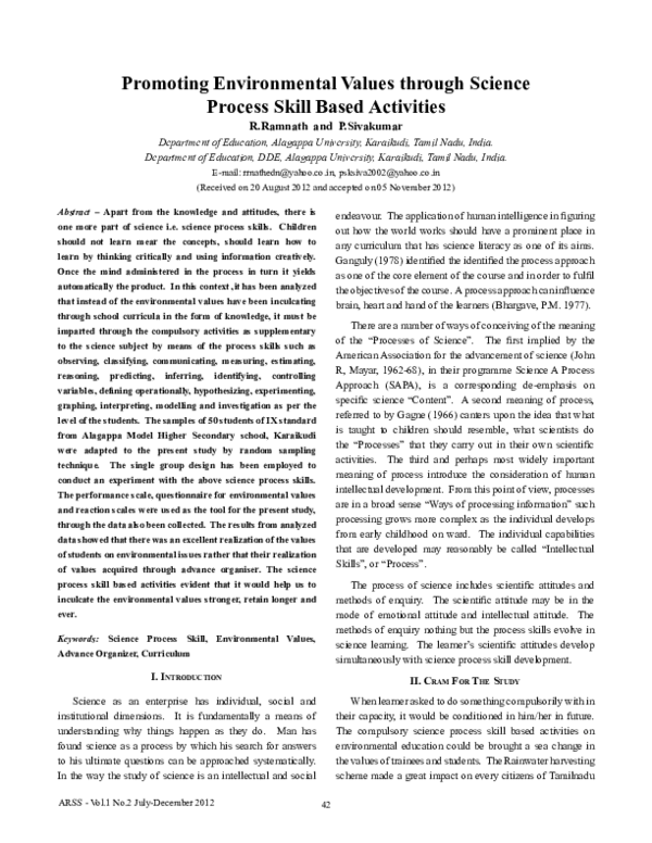 (PDF) Promoting Environmental Values through Science Process Skill ...