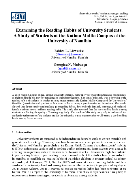 (PDF) Examining the Reading Habits of University Students: A Study of ...