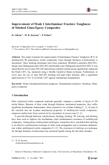 (PDF) Improvement of the mode I interlaminar fracture toughness of ...