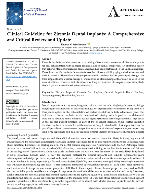 (PDF) Clinical Guideline for Zirconia Dental Implants A Comprehensive ...