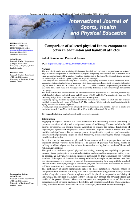 (PDF) Comparison of selected physical fitness components between