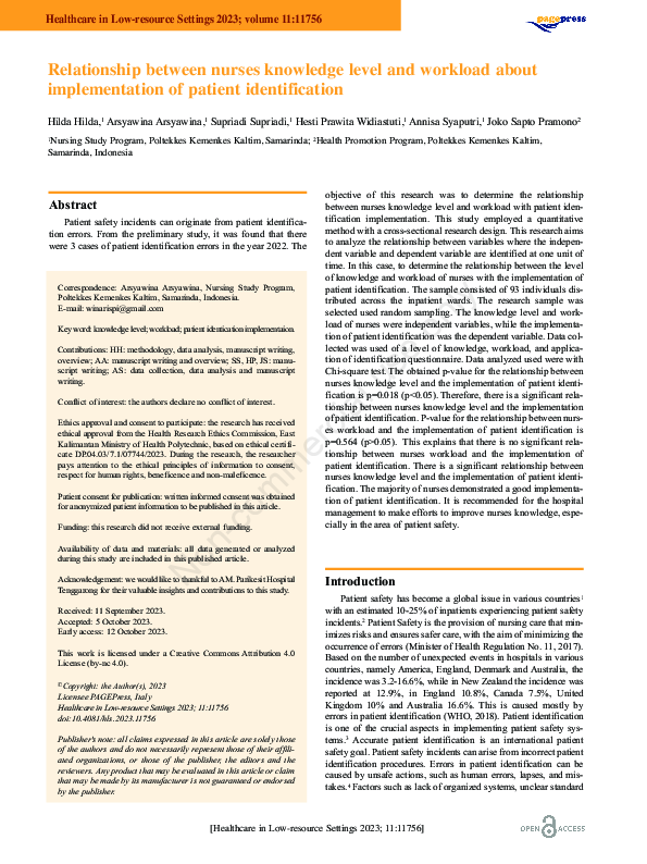 Pdf Relationship Between Nurses Knowledge Level And Workload About