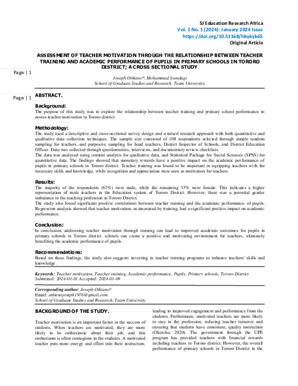 (PDF) Assessment of Teacher Motivation Through the Relationship Between ...