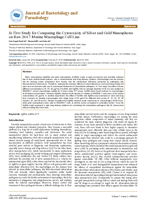 (PDF) In Vitro Study for Comparing the Cytotoxicity of Silver and Gold ...