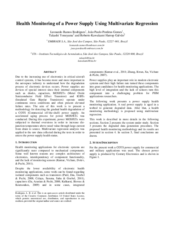 (PDF) Health Monitoring of a Power Supply Using Multivariate Regression