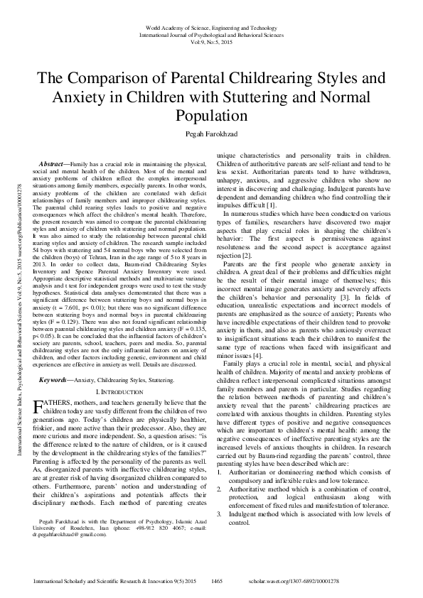 (PDF) The Comparison of Parental Childrearing Styles and Anxiety in ...