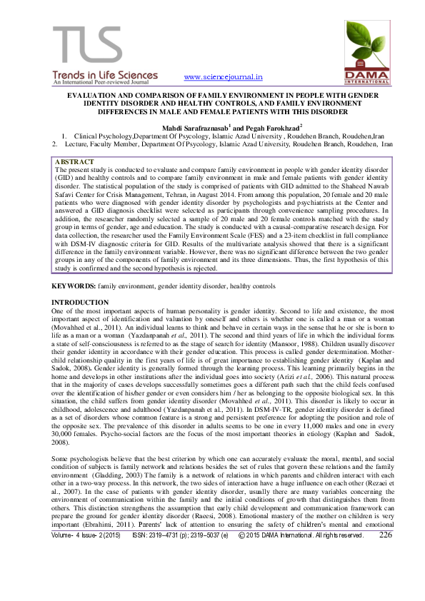 (PDF) Evaluation and Comparison of Family Environment in People with ...