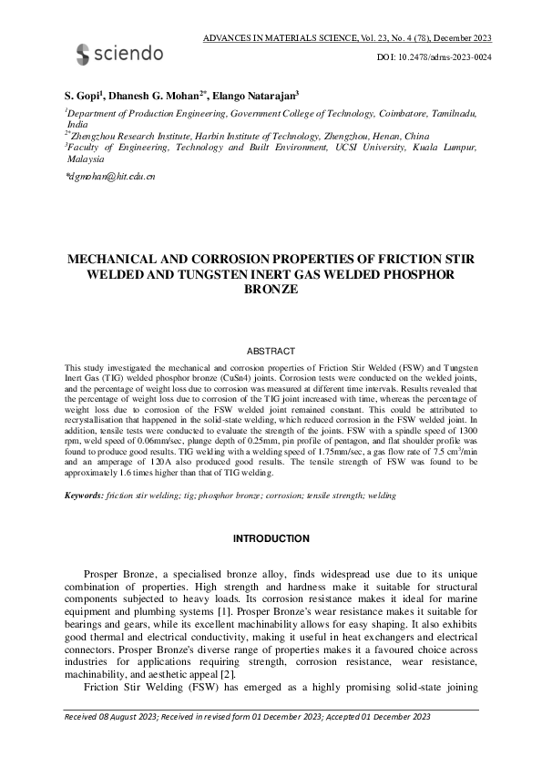 (PDF) Mechanical and Corrosion Properties of Friction Stir Welded and ...