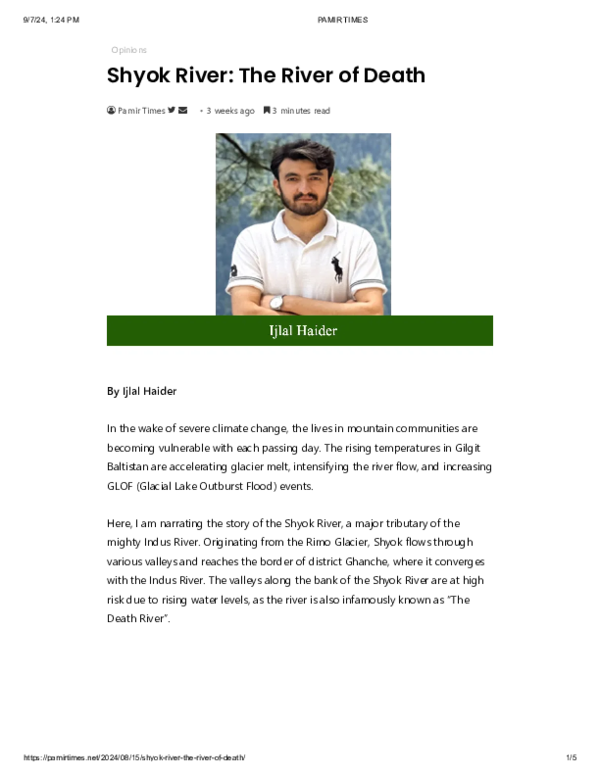 Shayok River glacial dynamics and environmental changes