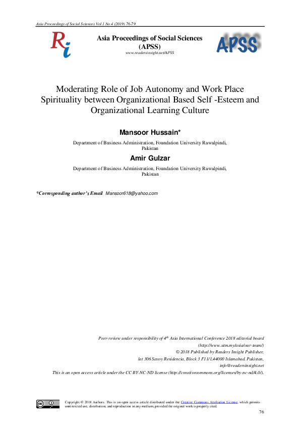 (PDF) Moderating role of job autonomy and work place spirituality ...