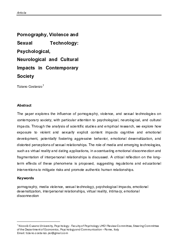(PDF) Pornography, Violence and Sexual Technology: Psychological ...