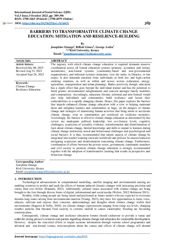 (PDF) Barriers to Transformative Climate Change Education: Mitigation ...