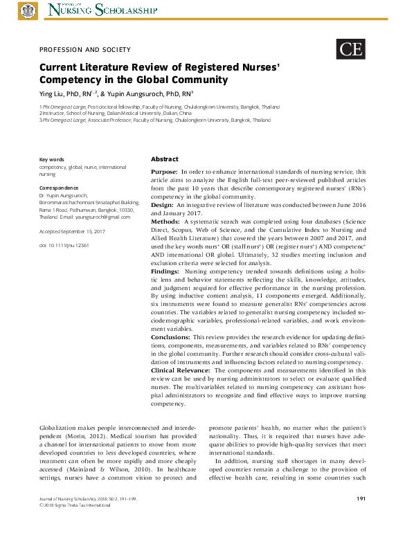 (PDF) Current Literature Review of Registered Nurses’ Competency in the ...
