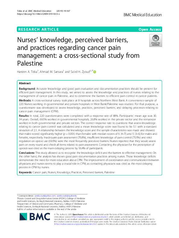 (PDF) Nurses' Knowledge, Perceived Barriers, and Practices Regarding ...
