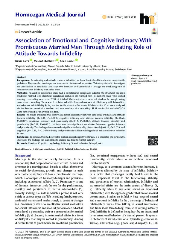 (PDF) Association of Emotional and Cognitive Intimacy With Promiscuous ...