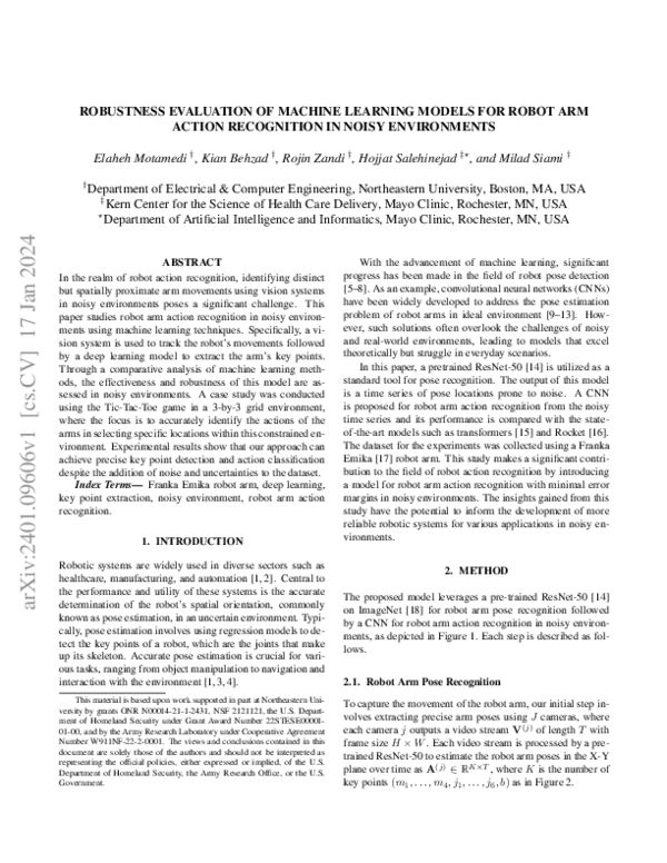 (PDF) Robustness Evaluation of Machine Learning Models for Robot Arm ...