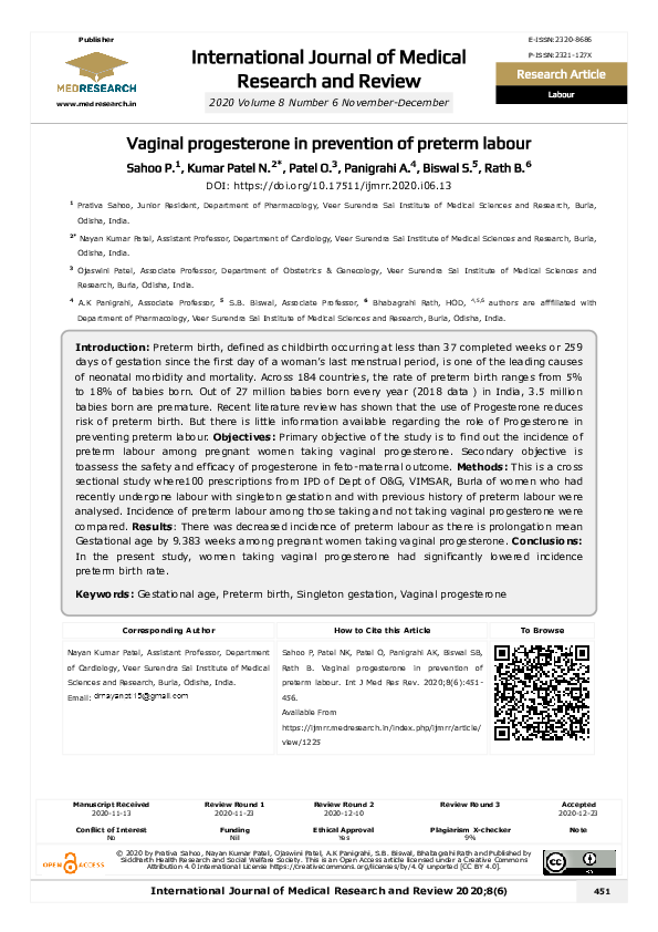 (PDF) Vaginal progesterone in prevention of preterm labour