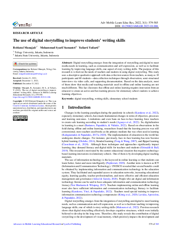 (PDF) The use of digital storytelling to improve students' writing skills