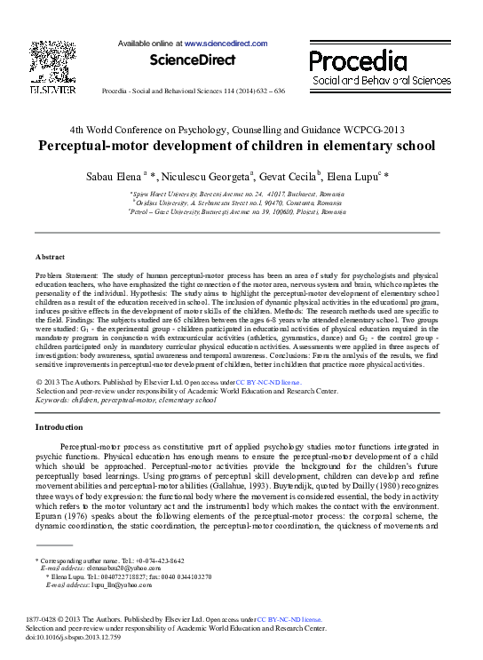 (PDF) Perceptual-motor Development of Children in Elementary School