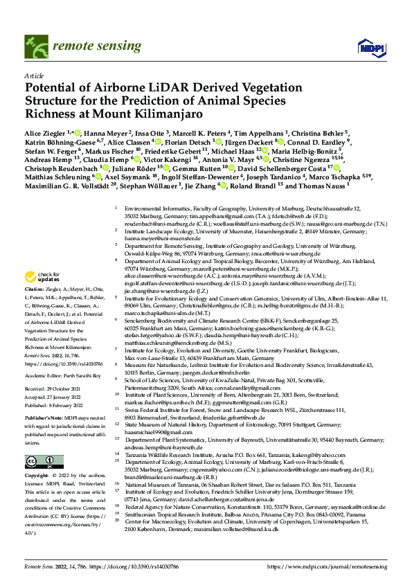(PDF) Potential of Airborne LiDAR Derived Vegetation Structure for the ...