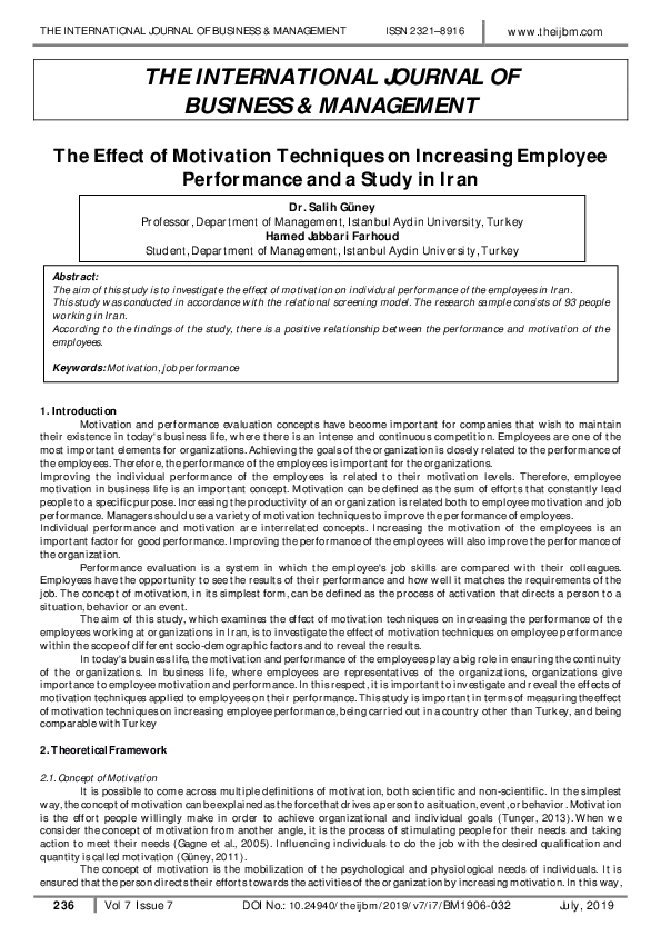(PDF) The Effect of Motivation Techniques on Increasing Employee ...