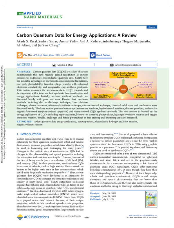 (PDF) carbon quantum dots for energy applications a review