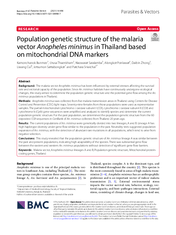 (PDF) Population genetic structure of the malaria vector Anopheles ...