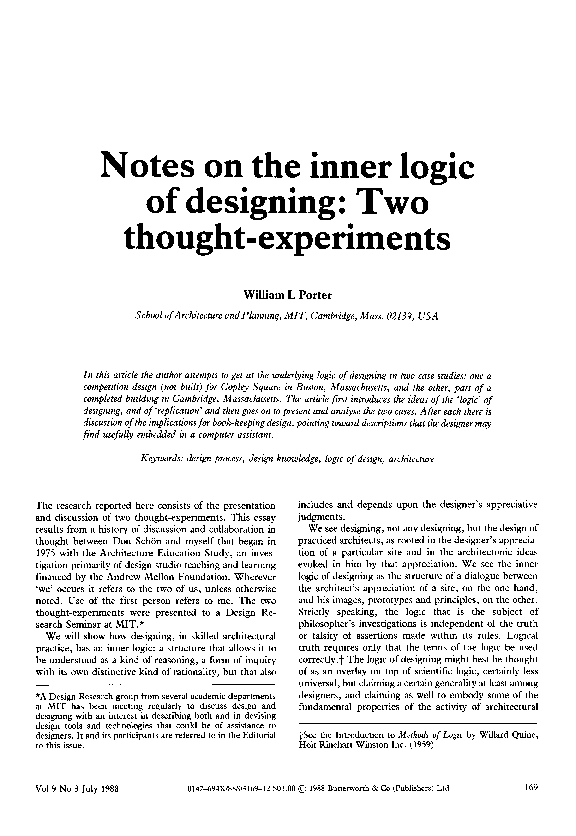(PDF) Notes on the inner logic of designing: Two thought-experiments
