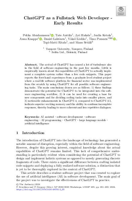 (PDF) ChatGPT as a Fullstack Web Developer - Early Results
