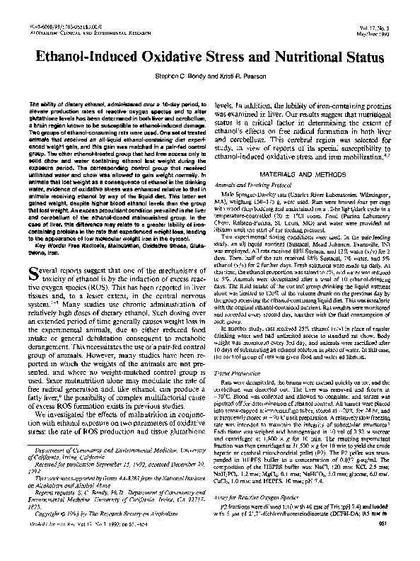 (PDF) Ethanol‐Induced Oxidative Stress and Nutritional Status