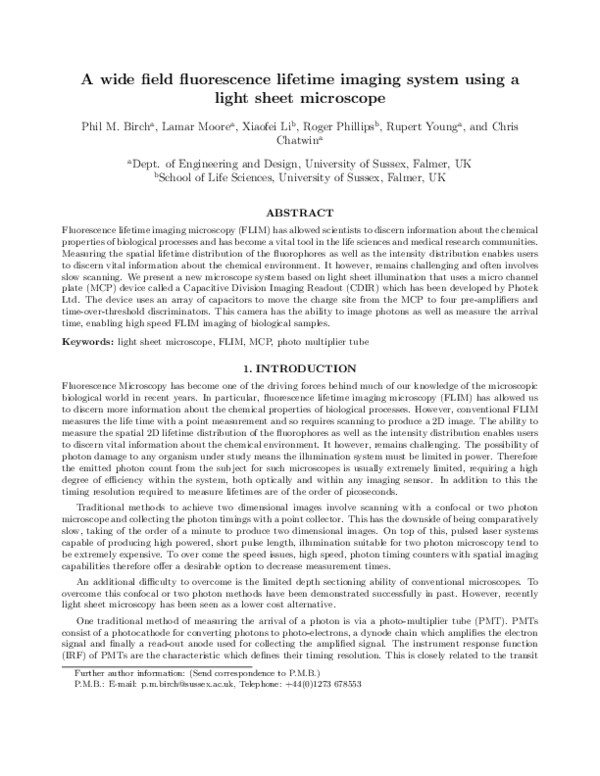 (PDF) A wide field fluorescence lifetime imaging system using a light ...