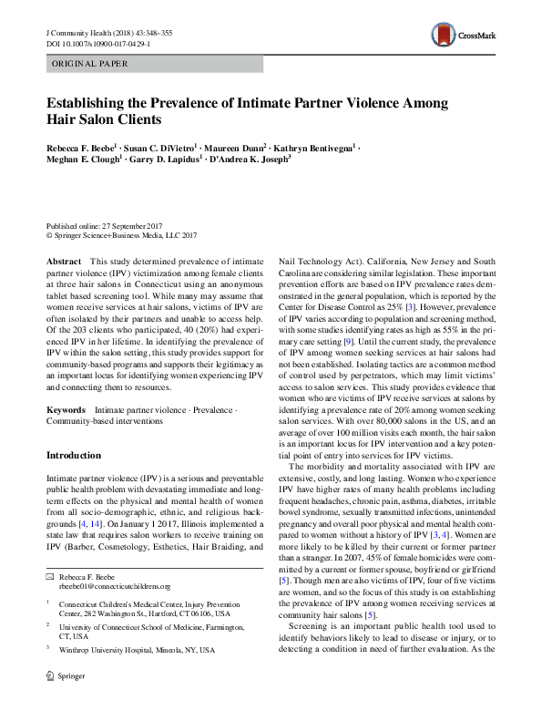 (PDF) Establishing the Prevalence of Intimate Partner Violence Among ...