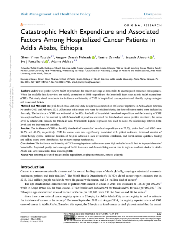 (PDF) Catastrophic Health Expenditure and Associated Factors Among ...