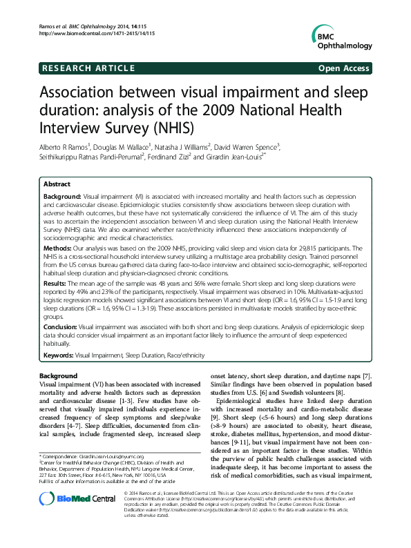 (PDF) Association between visual impairment and sleep duration ...