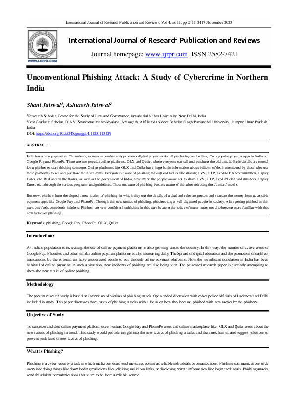Pdf Unconventional Phishing Attack A Study Of Cybercrime In Northern