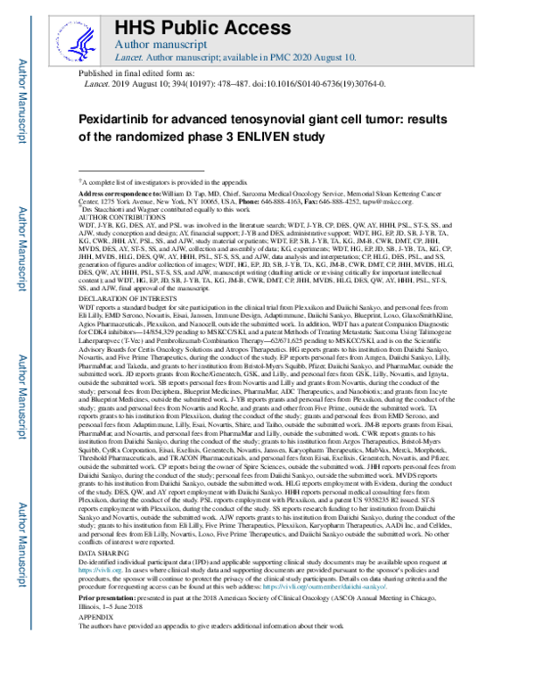 (PDF) Pexidartinib versus placebo for advanced tenosynovial giant cell ...