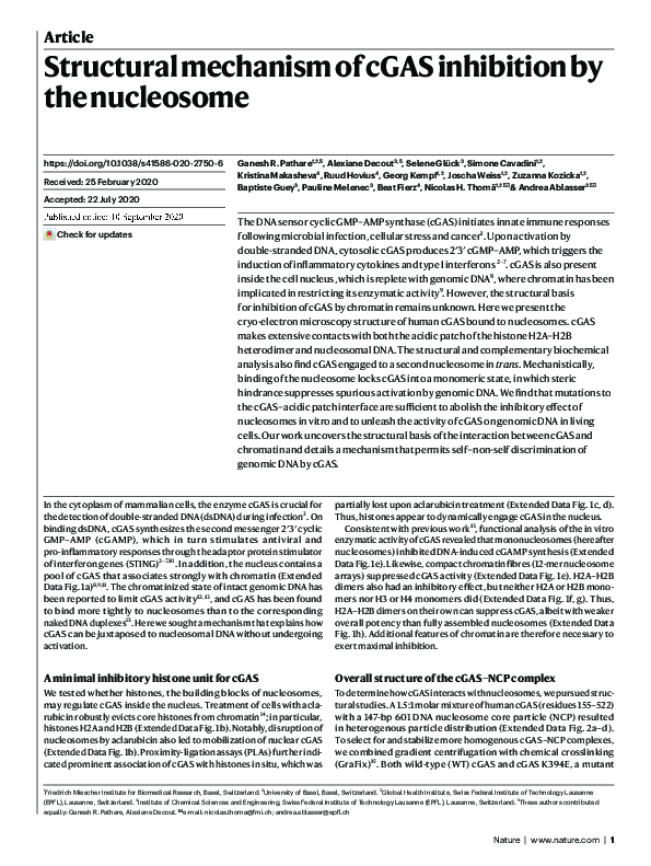 (PDF) Structural mechanism of cGAS inhibition by the nucleosome